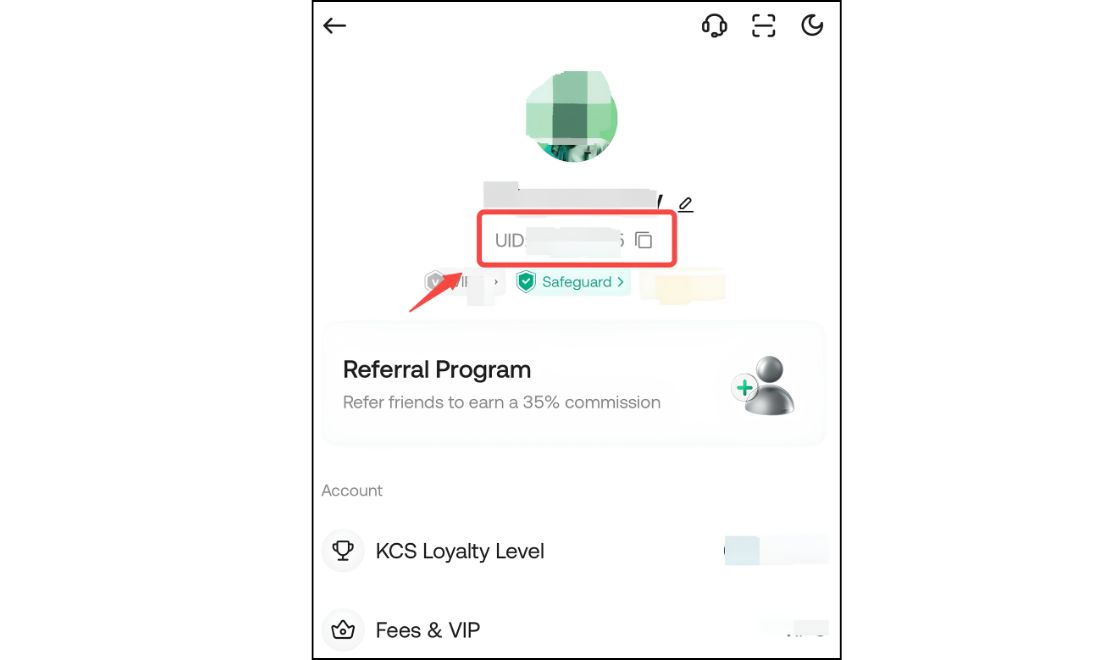 Cách lấy mã ID người dùng trên tài khoản Kucoin bằng điện thoại (app)