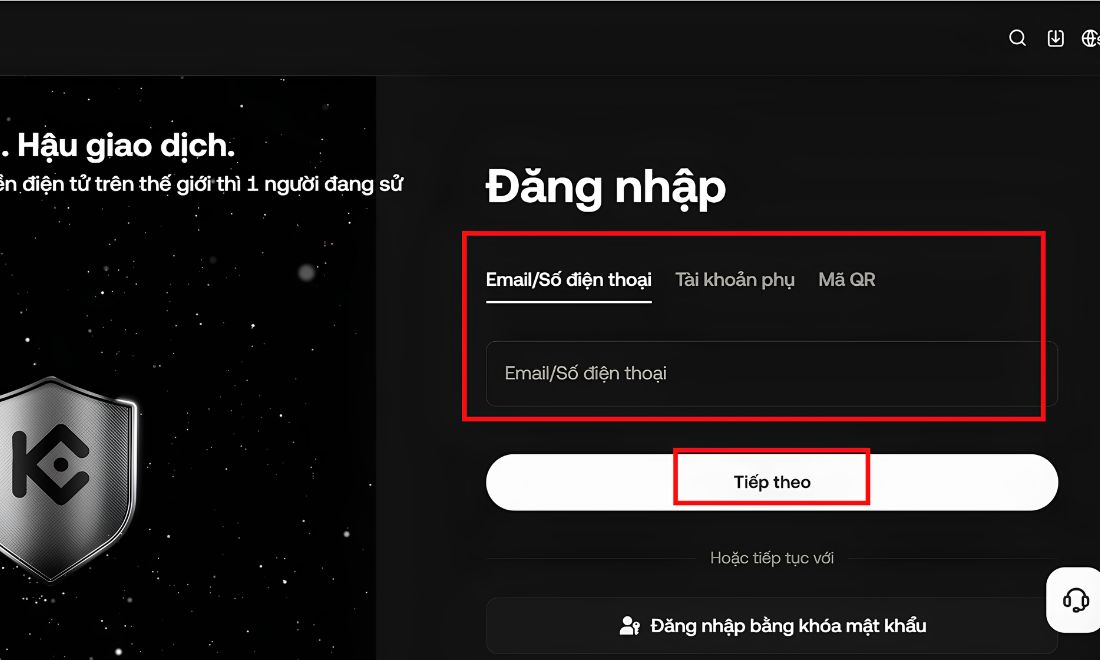 Để lấy mã UID tài khoản Kucoin trên website thì trước tiên cần đăng nhập vào tài khoản Kucoin bằng máy tính