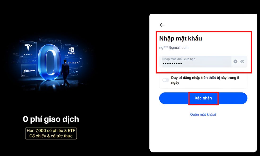 Tiếp theo điền mật khẩu 