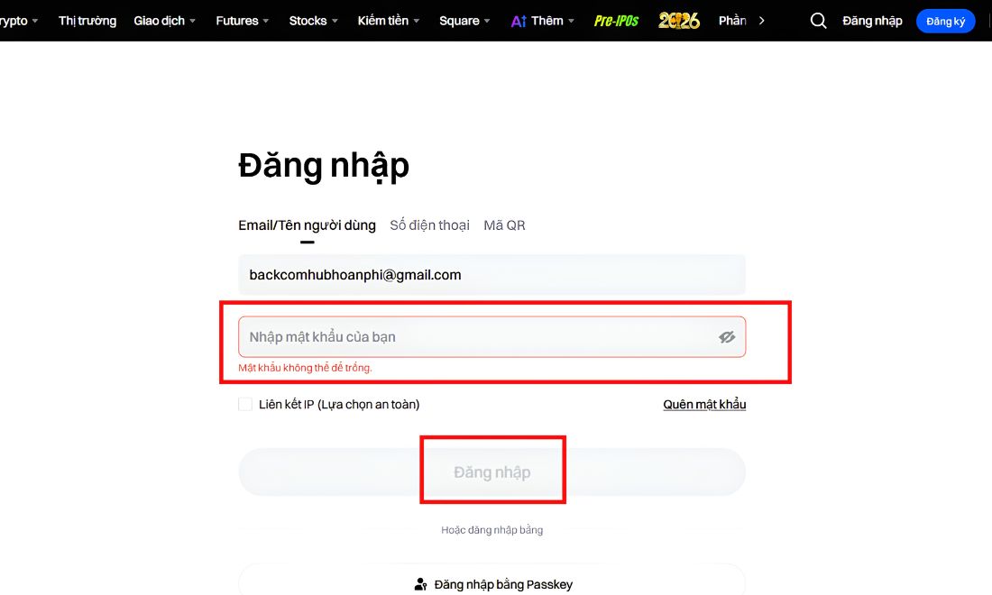 Điền mật khẩu 