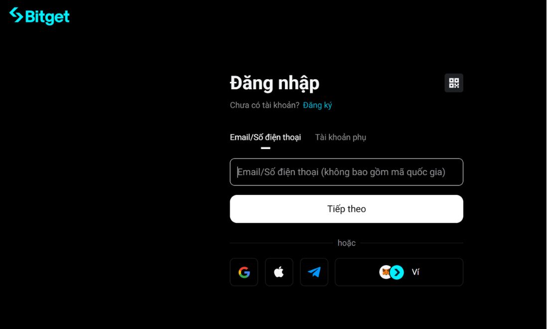 Điền email hoặc số điện thoại vào để đăng nhập tài khoản Bitget đã tạo 