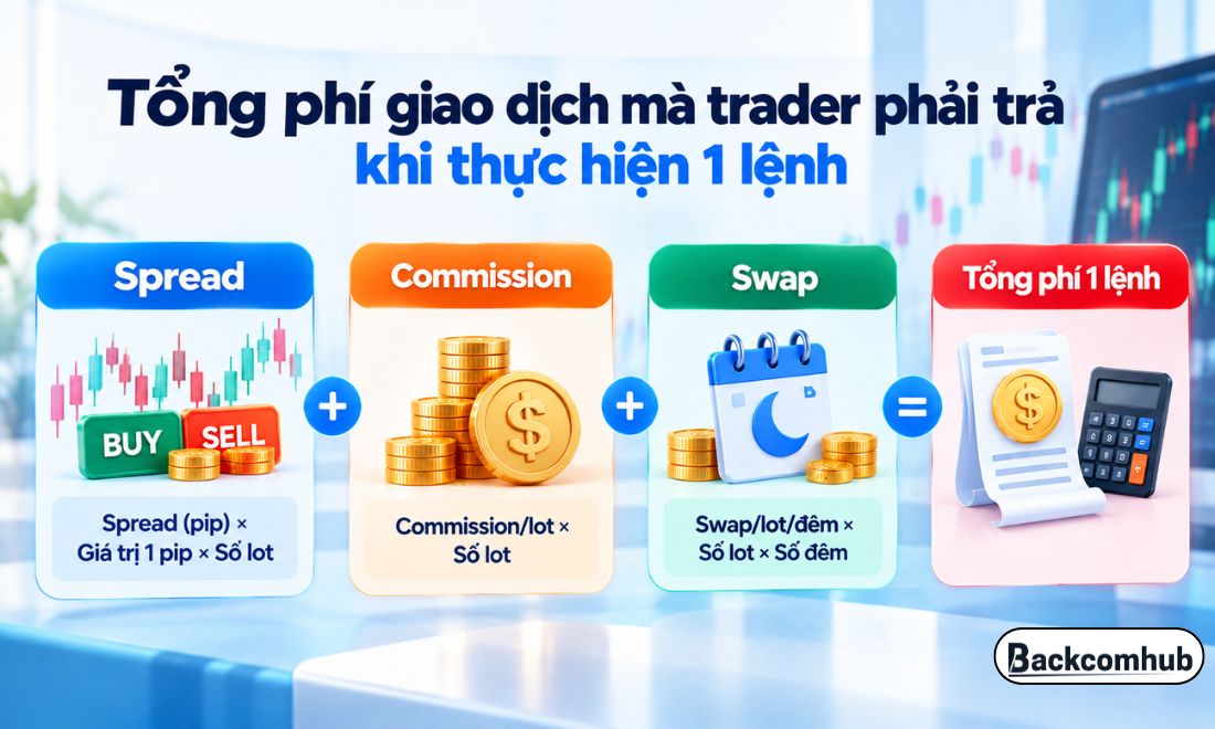 Cách tính tổng phí giao dịch mà trader phải trả cho sàn XM khi thực hiện 1 lệnh
