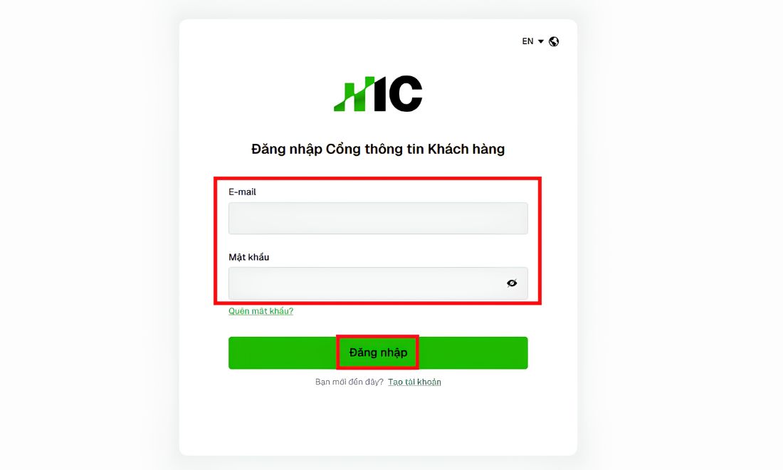 Điền thông tin đăng nhập để truy cập vào tài khoản ic markets đã tạo trước đó 