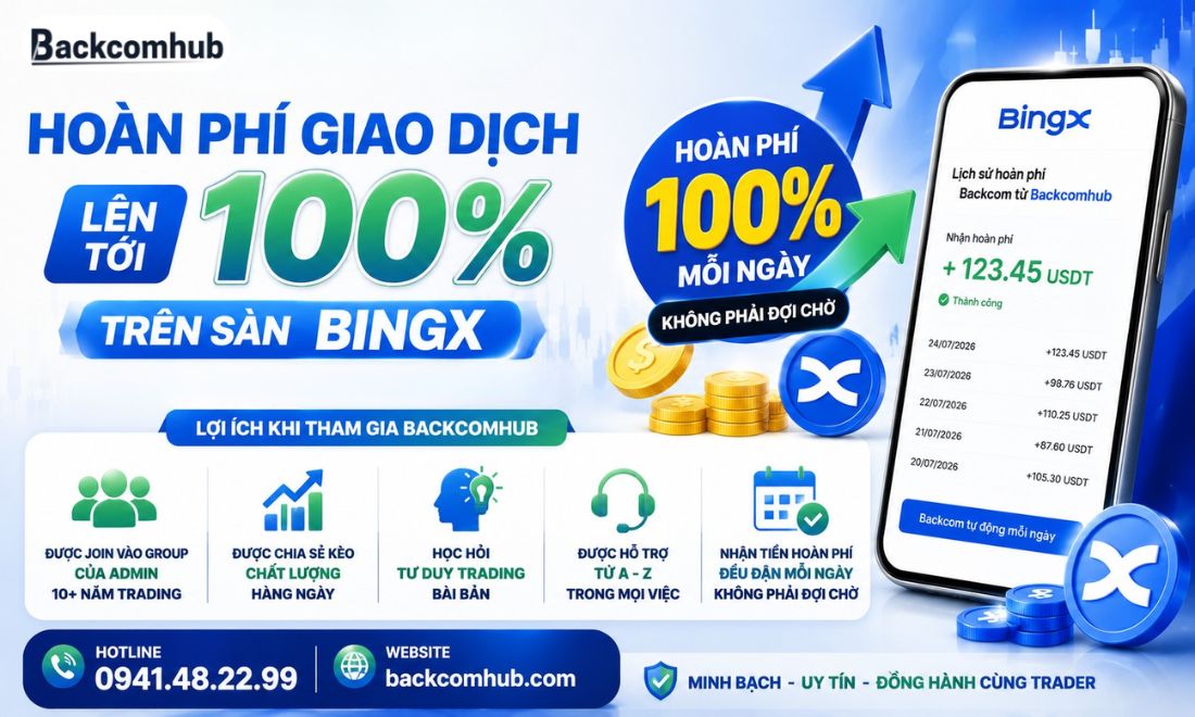 Đăng ký tài khoản BingX qua link của backcomhub, trader sẽ được hoàn lại tới 100% giao dịch trong mọi lệnh giao dịch sau này 