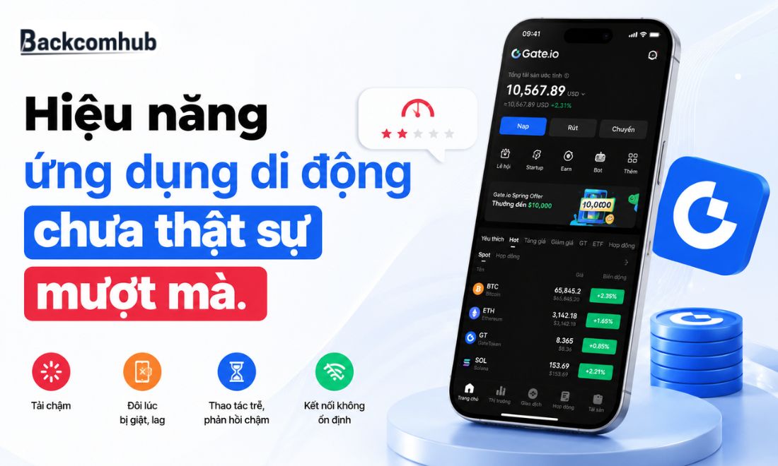 Hiệu năng ứng dụng di động chưa thật sự mượt mà - Đây là một trong những điểm trừ của sàn Gate 