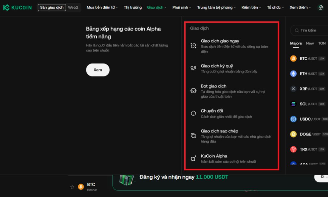 Kucoin mang đến cho các nhà đầu tư nhiều sự lựa chọn về hình thức giao dịch 