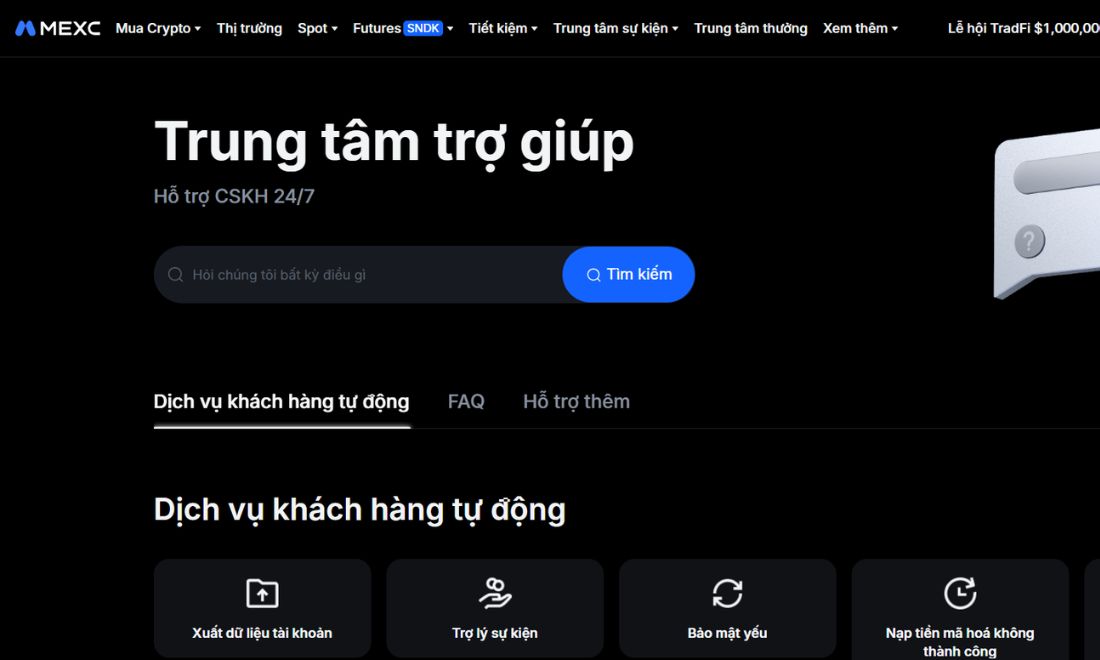 MEXC hỗ trợ người dùng Việt Nam 24/7 qua nhiều kênh, giúp xử lý các vấn đề phát sinh thuận tiện hơn.