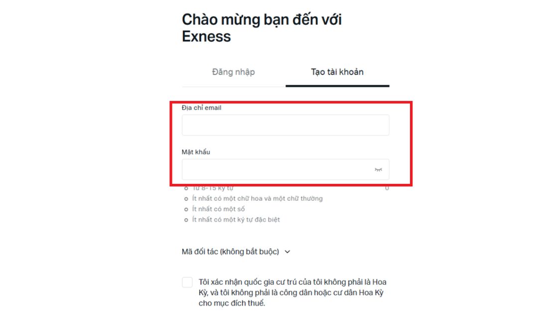 Điền email và mật khẩu