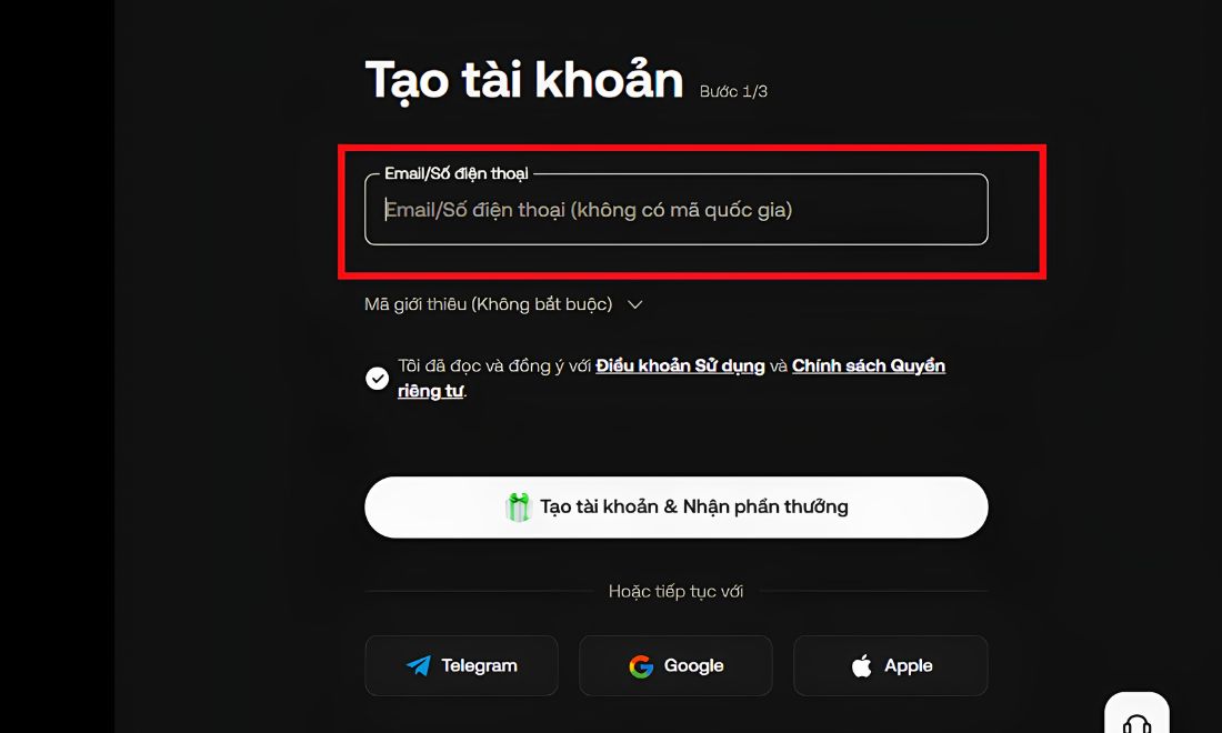 Điền email hoặc số điện thoại 