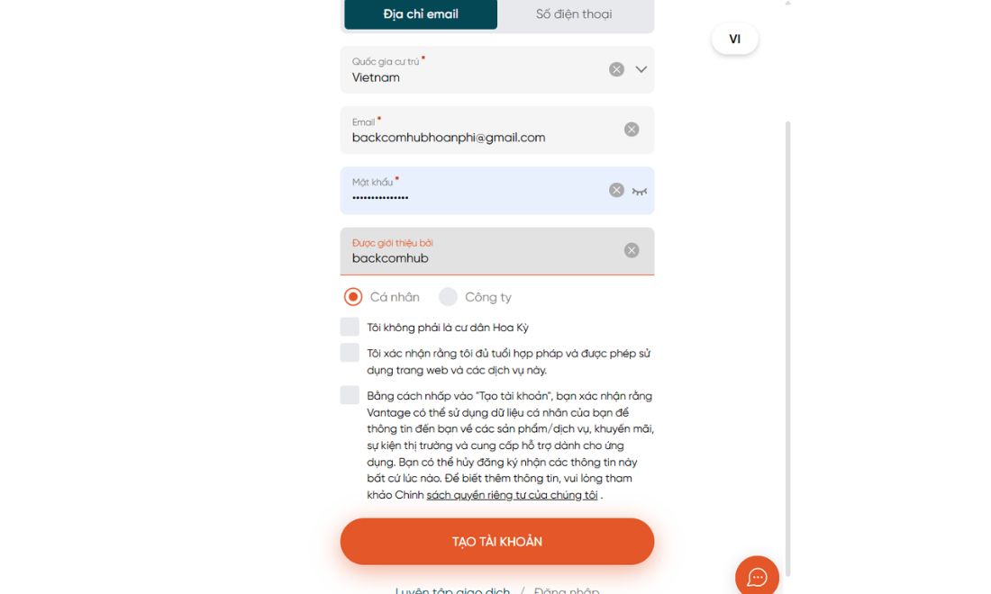 Điền mã IB Vantage