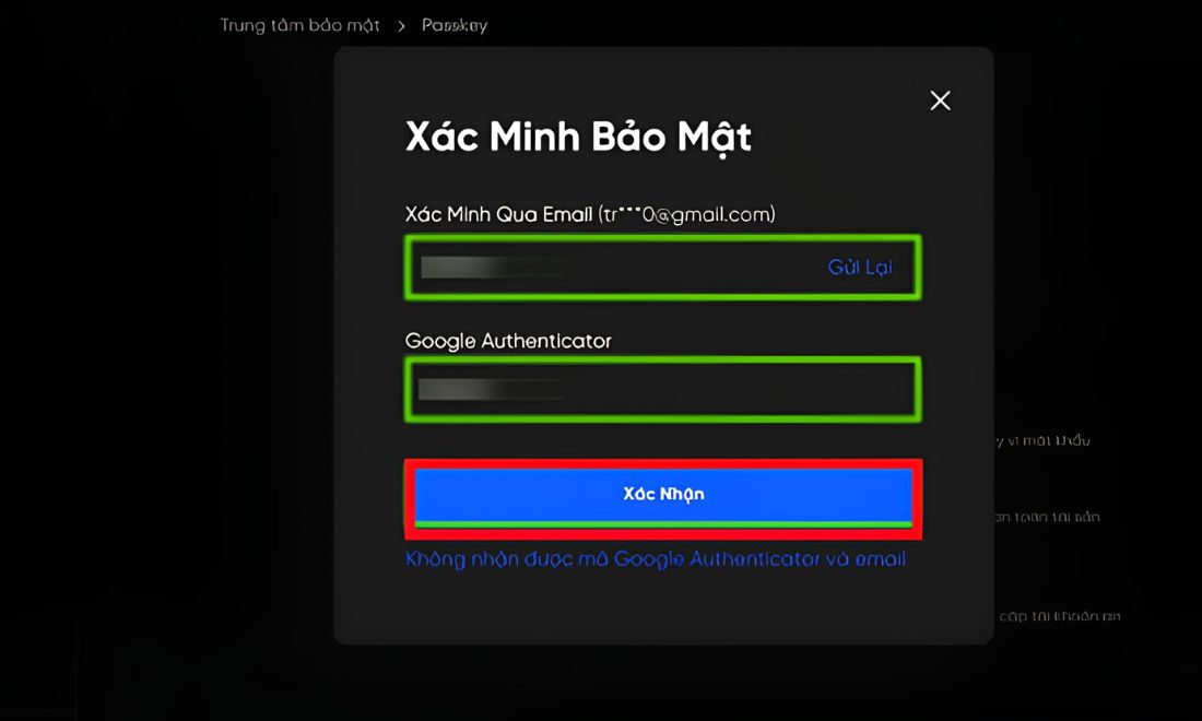 Điền mã vào các ô mà hệ thống yêu cầu rồi bấm "Xác nhận" 