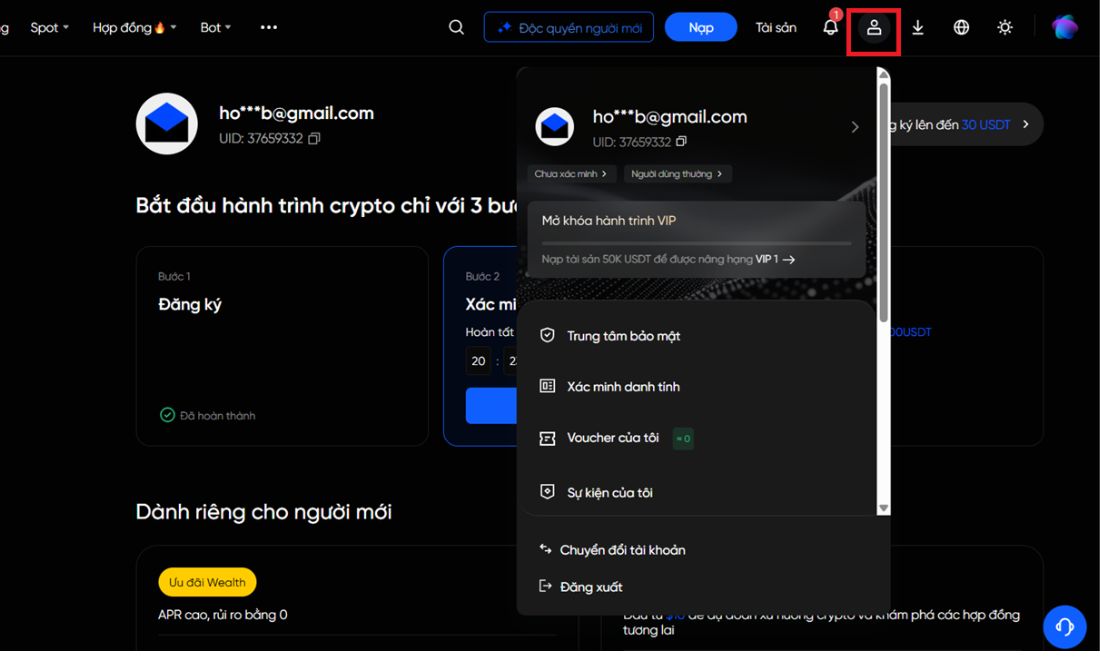 Nhấn vào mục icon hình người 