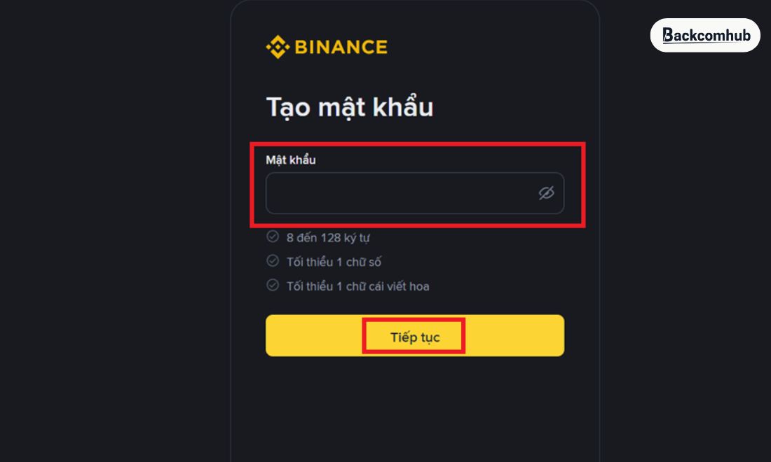 Tạo lập mật khẩu đáp ứng đủ 3 tiêu chí mà hệ thống yêu cầu trên màn hình
