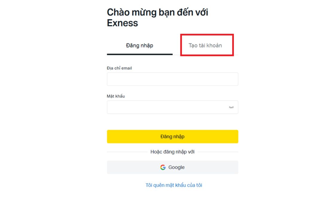 Chọn mục "Tạo tài khoản"