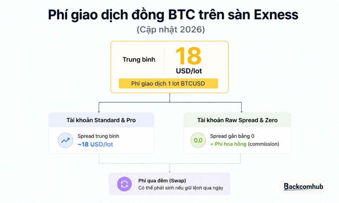 Phí giao dịch BTC trên sàn Exness mới nhất năm 2026