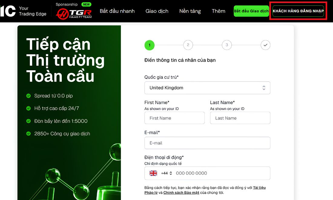 Trước tiên cần phải vào mục khách hàng đăng nhập trên website của ICMarkets 