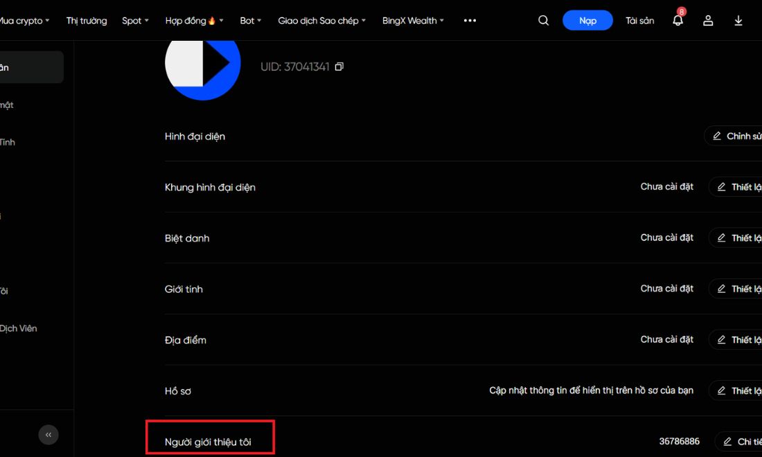Select item "Người giới thiệu tôi"