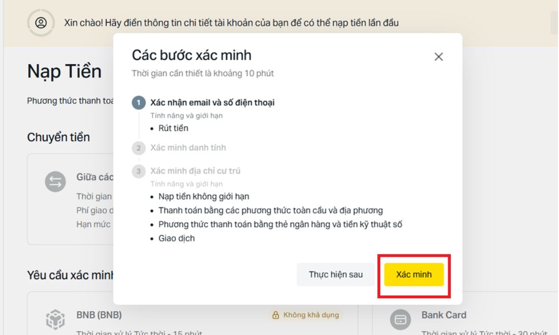 Xác minh tài khoản Exness vừa tạo
