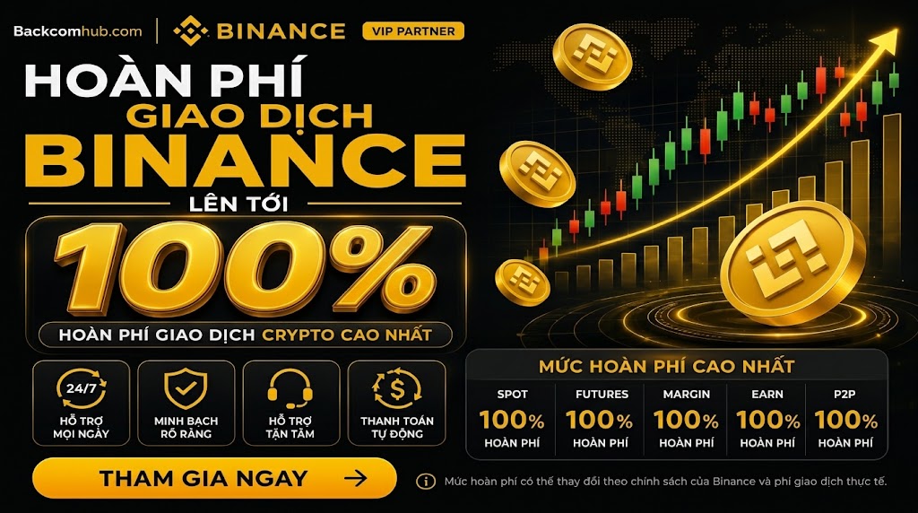 Hoàn phí Binance 100% tại Backcomhub
