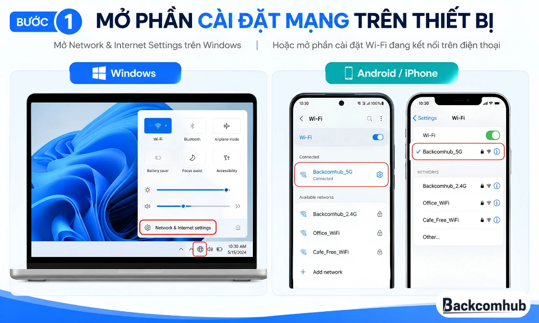 Mở phần cài đặt mạng trên thiết b