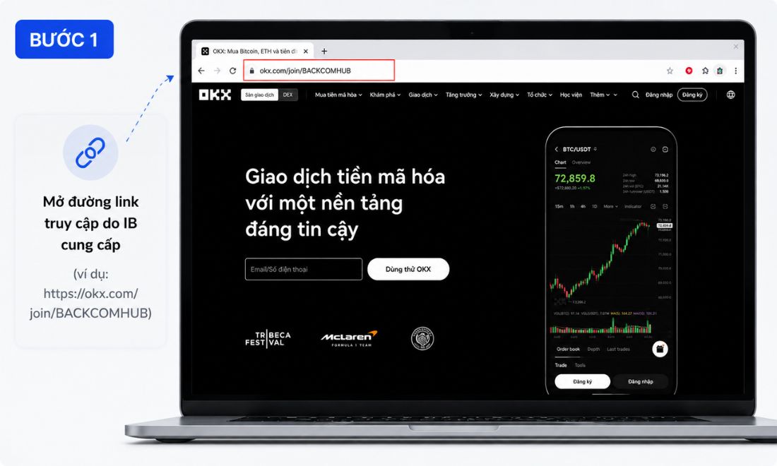Đầu tiên cần nhấn vào đường link do IB cung cấp 