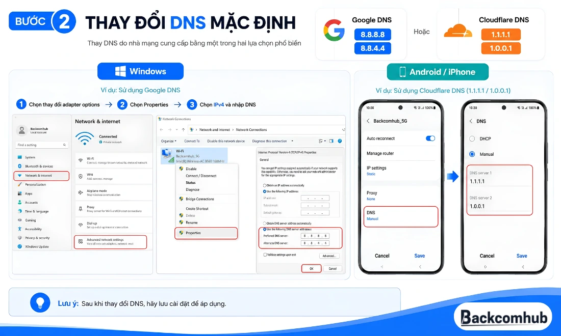 Thay đổi DNS mặc định