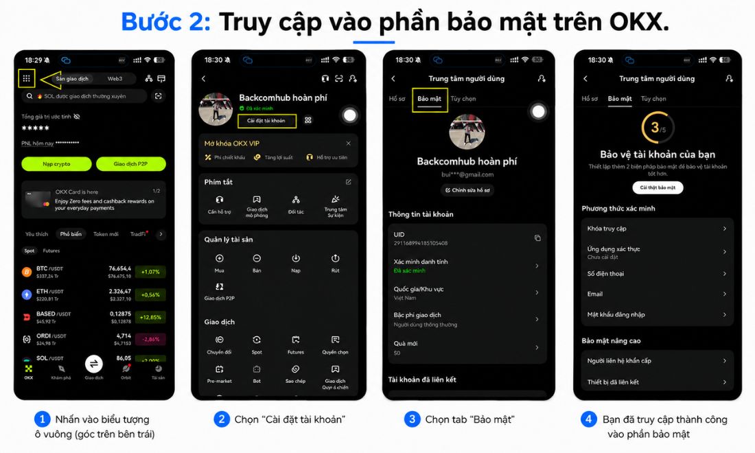 Tiếp theo, truy cập vào phần "bảo mật" 