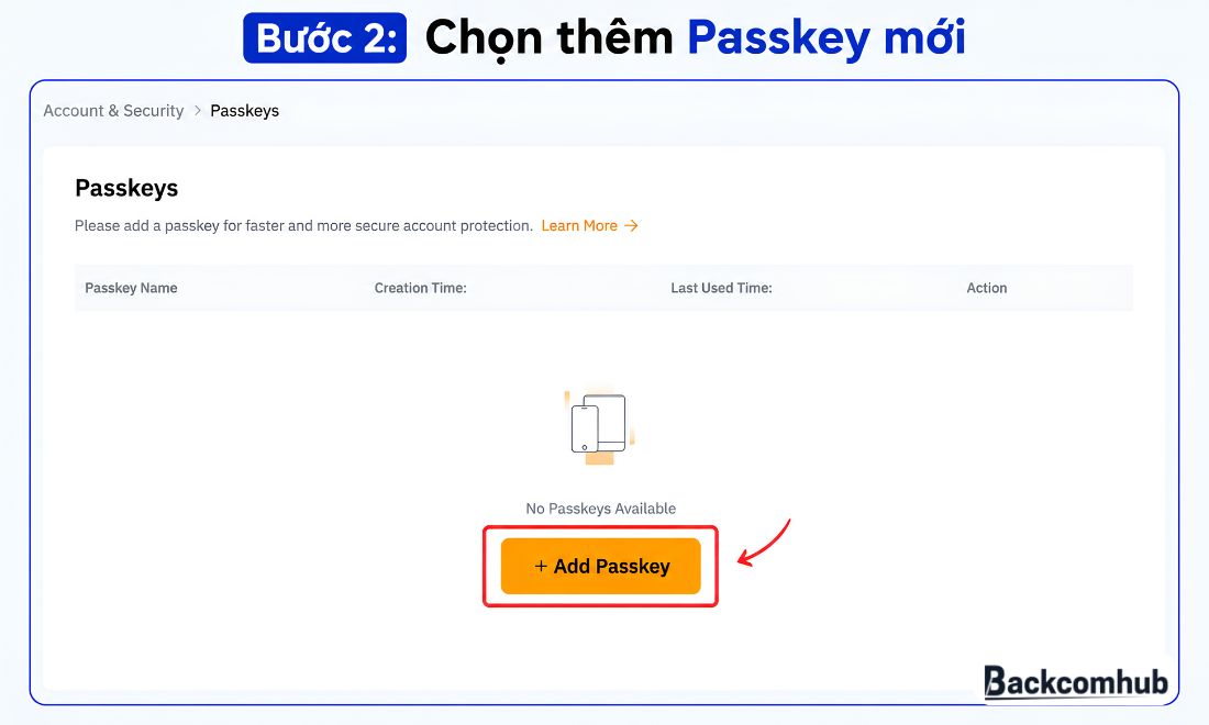 Chọn thêm Passkey mới