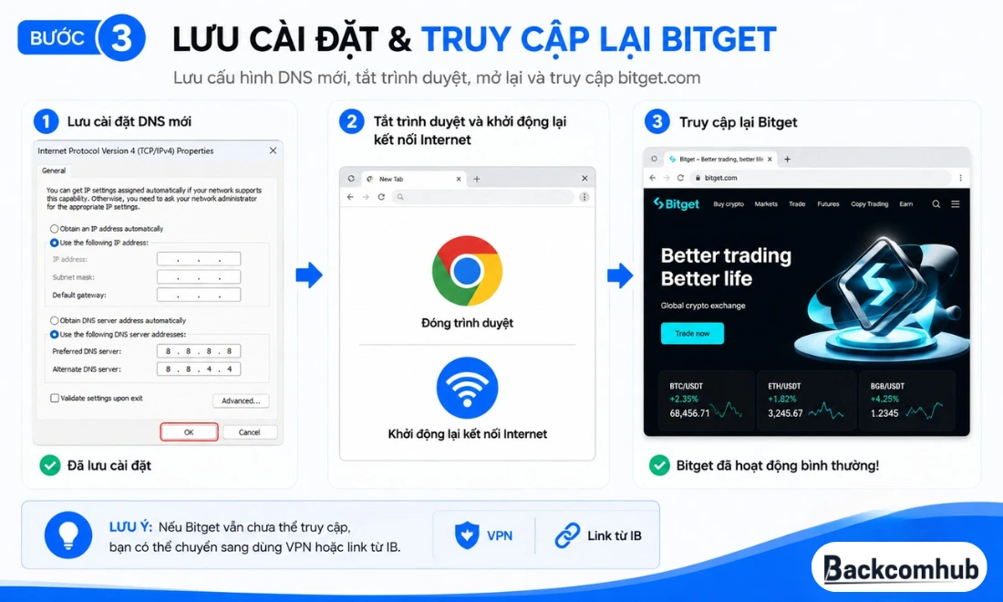 Lưu cài đặt và truy cập lại Bitget
