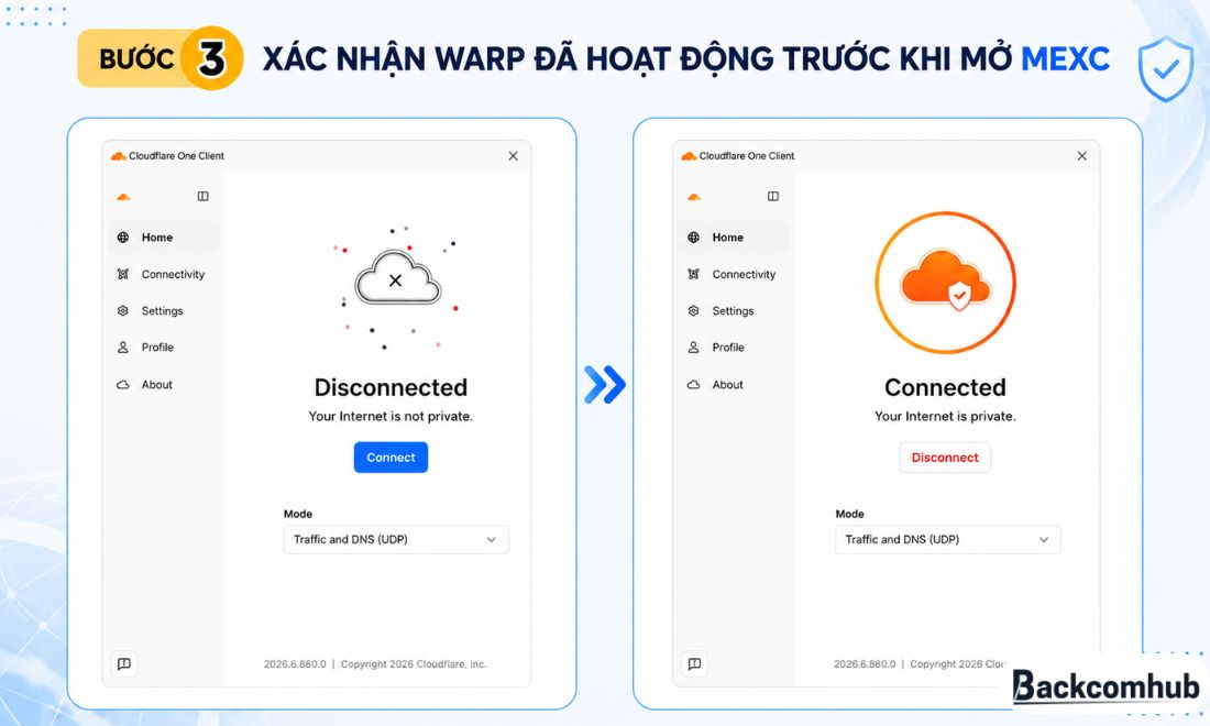 Xác nhận trạng thái Connected hay "Đã kết nối" trên 1.1.1.1 WARP 
