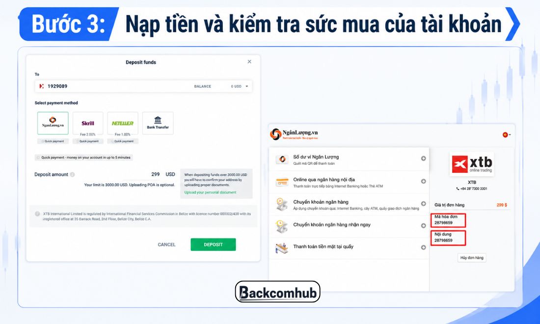 Cần nạp tiền vào tài khoản XTB thì mới có vốn để đặt lệnh 