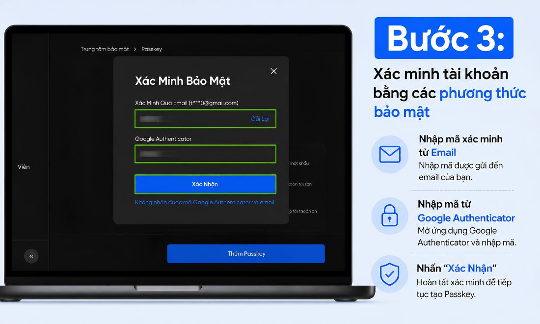 Xác minh tài khoản bằng các phương thức hiển thị trên màn hình máy tính 