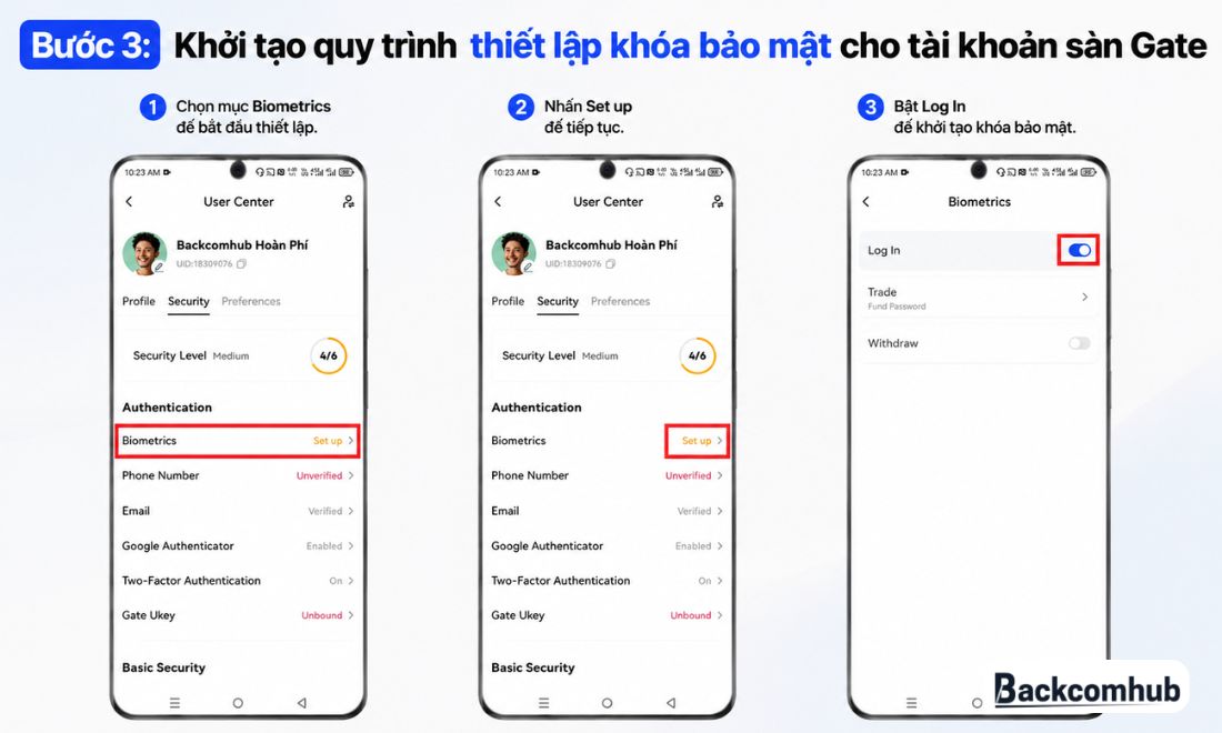 Khởi tạo quy trình thiết lập khóa bảo mật cho tài khoản sàn Gate