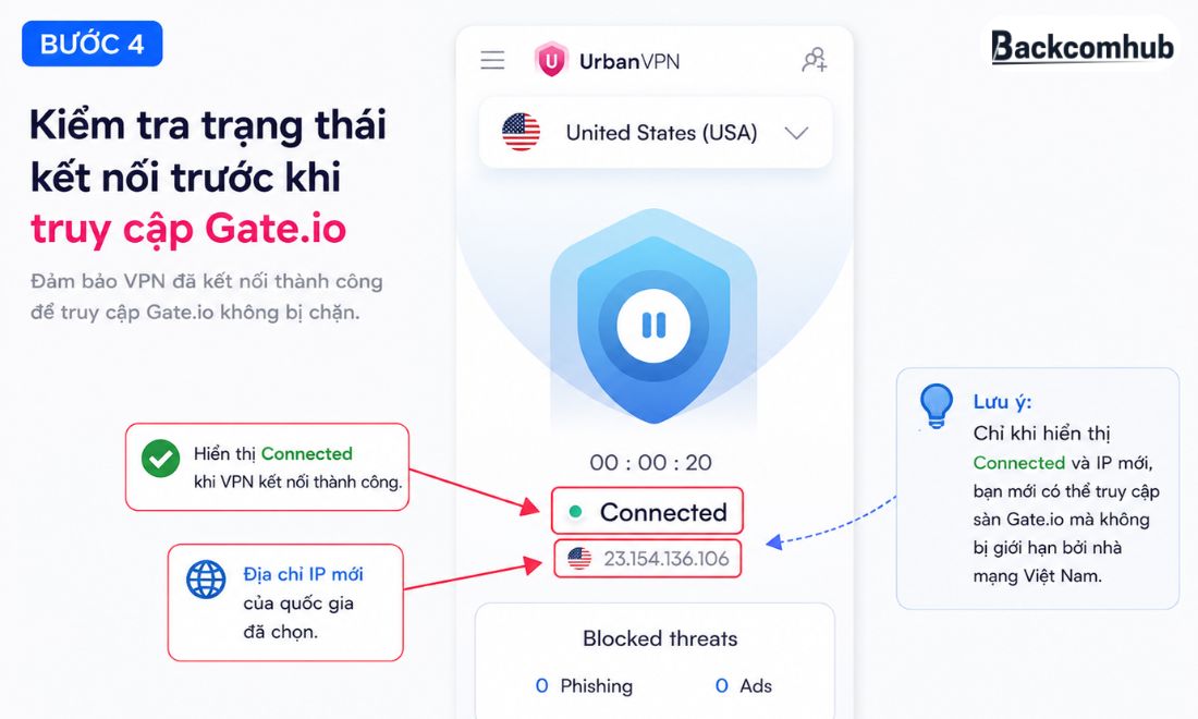 Kiểm tra trạng thái kết nối trước khi truy cập Gate.io