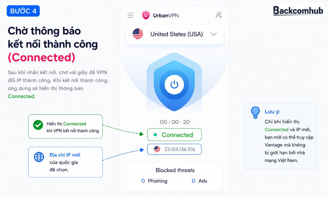 Nếu hệ thống báo Connected thì có nghĩa là đã đổi IP thành công 