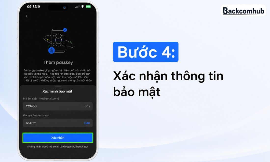 Xác nhận thông tin bảo mật trên app BingX