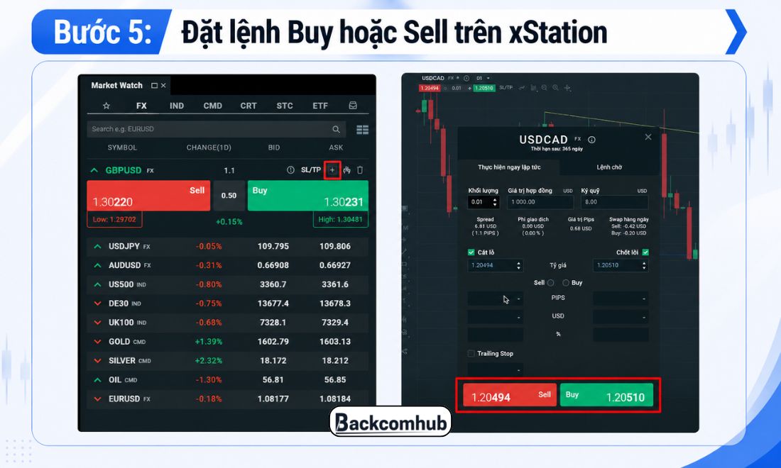 Đặt lệnh Buy hoặc Sell trên xStation