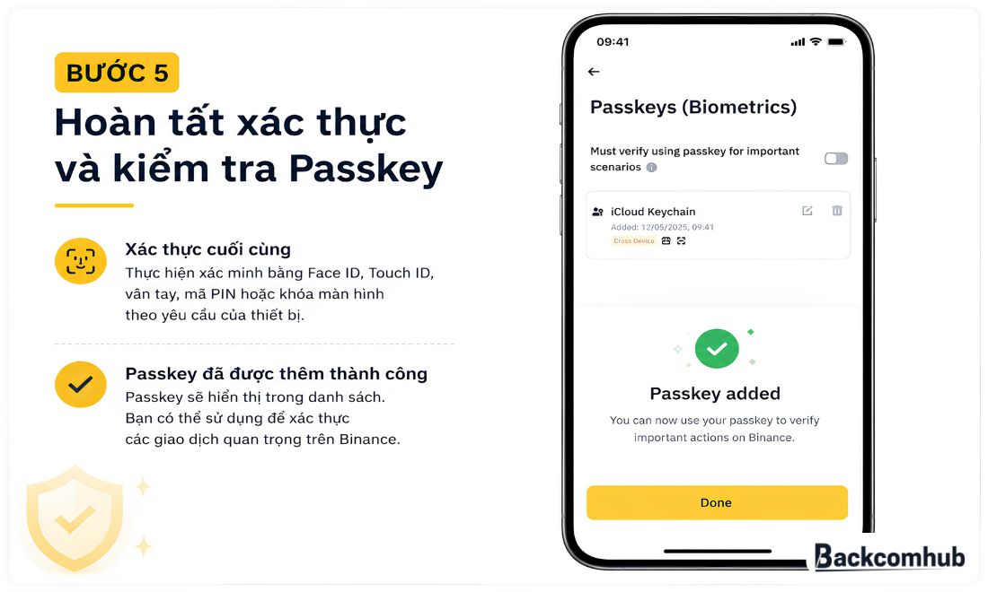 Hoàn tất xác thực và kiểm tra Passkey Binance bằng điện thoại 