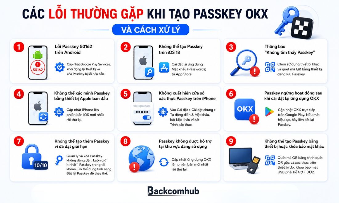 9 lỗi thường gặp trong khi thực hiện cách tạo passkey OKX và cách xử lý 
