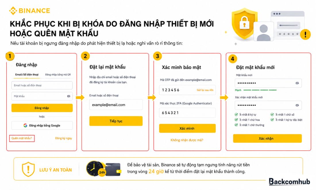 Cách khắc phục khi bị khóa do đăng nhập thiết bị mới hoặc quên mật khẩu