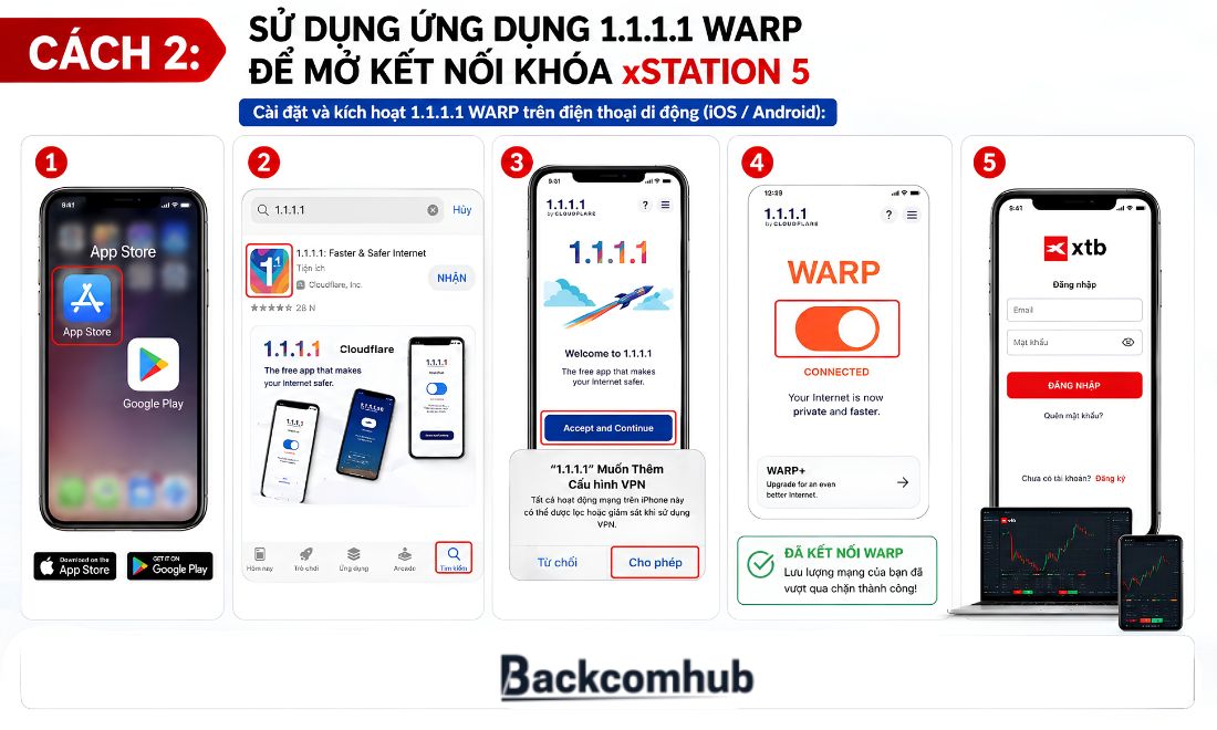 Cách dùng 1.1.1.1 WARP trên điện thoại di động để truy cập website XTB khi link chính bị chặn
