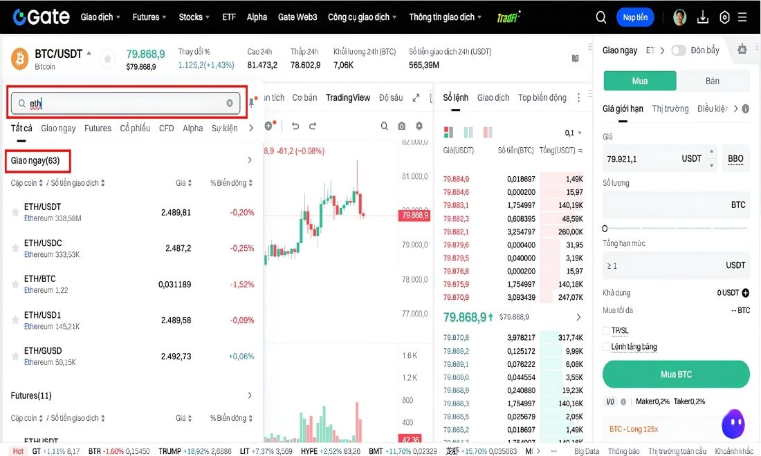 Tìm đồng coin muốn giao dịch spot 