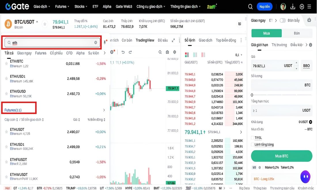 Tìm đồng coin muốn giao dịch futures 