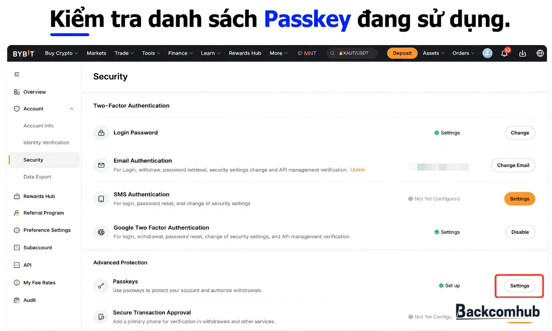 Cách kiểm tra danh sách Passkey đang sử dụng trên Bybit 
