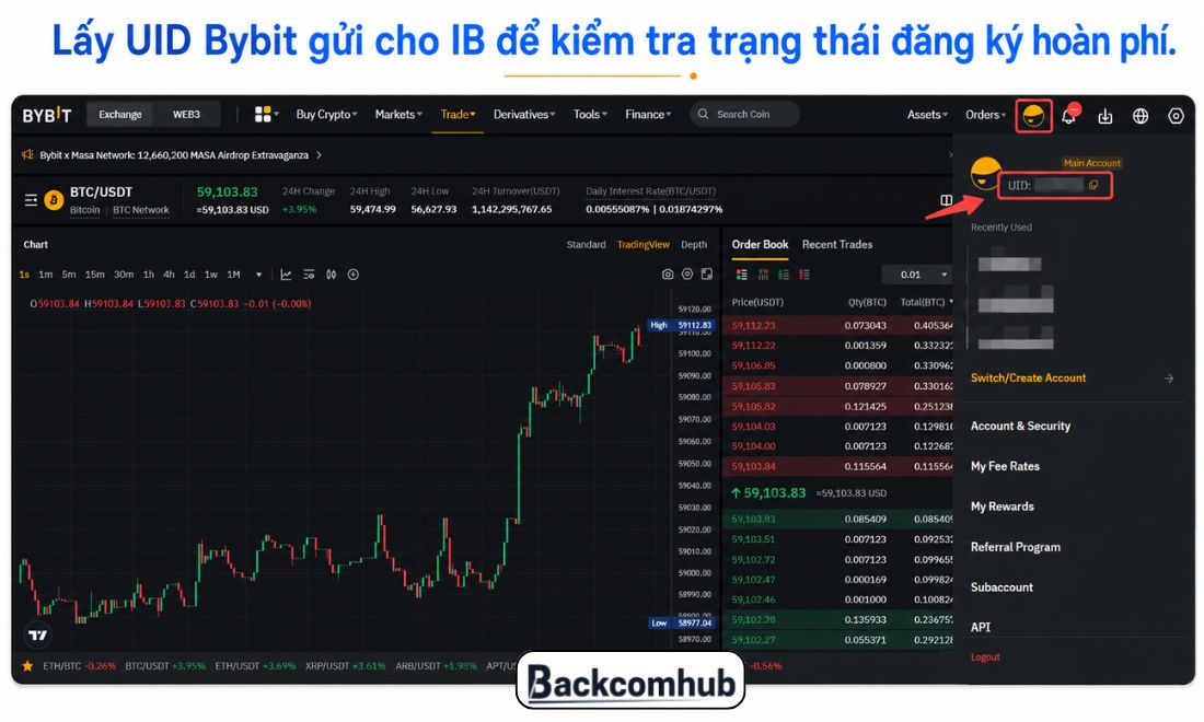 Trước khi thực hiện giao dịch trên sàn Bybit, nhà đầu tư cần lấy UID tài khoản Bybit, gửi cho IB để kiểm tra trạng thái đăng ký hoàn phí 