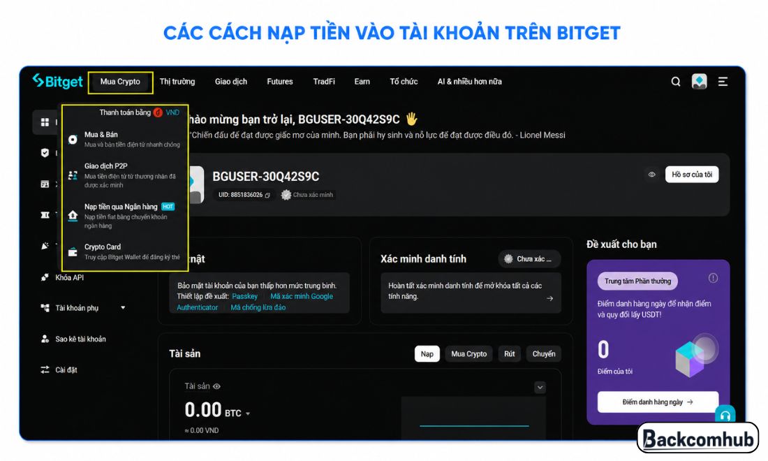 Các cách nạp tiền vào tài khoản Bitget để có vốn thực hiện giao dịch trên sàn này 