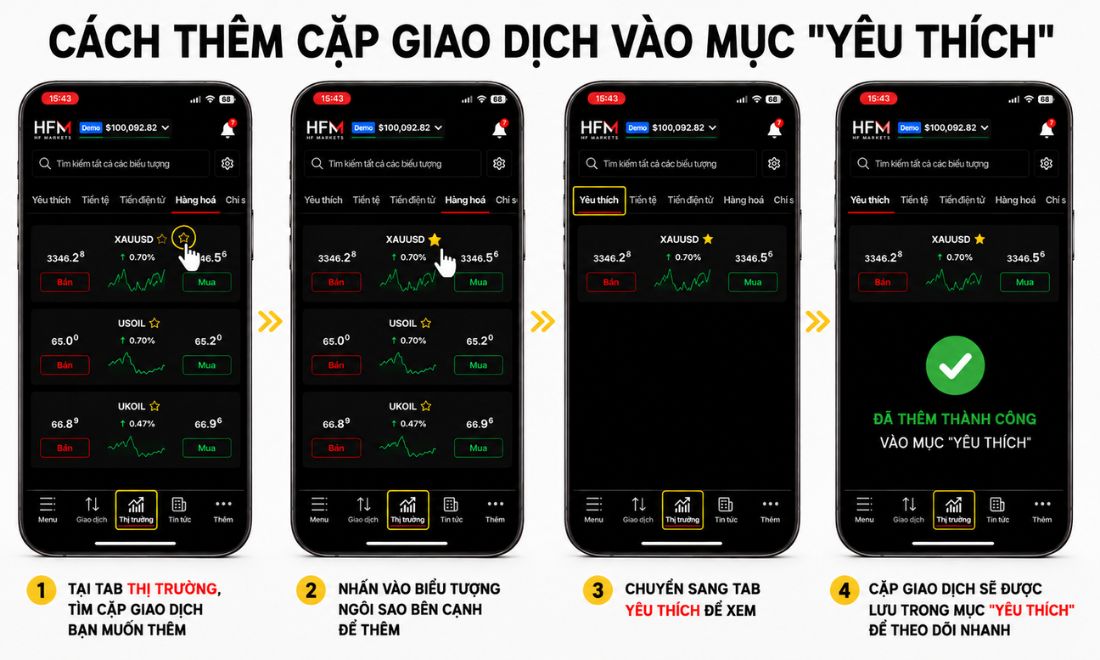 Đừng quên cho sản phẩm giao dịch thường xuyên vào mục yêu thích để tiện tìm đến khi cần