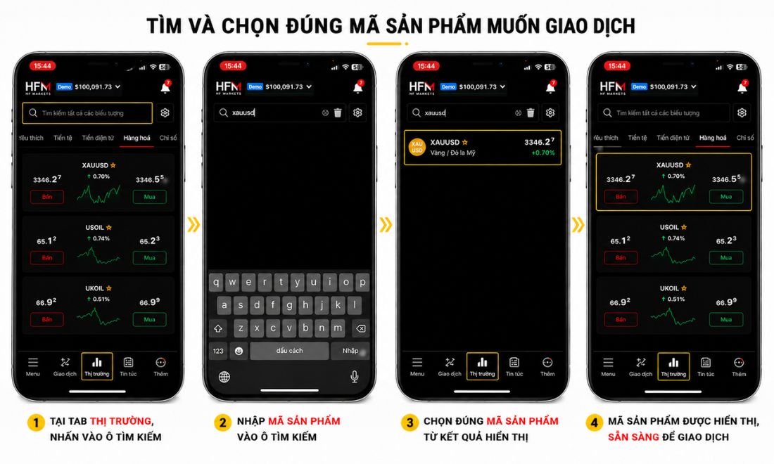 Khi thực hiện cách giao dịch trên sàn HFM bằng HFM app, nhà đầu tư cần lưu ý: Tìm đúng mã của cặp giao dịch đó