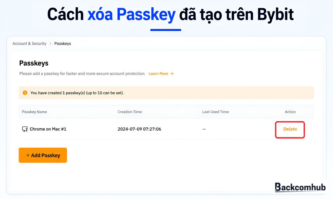 Cách xóa Passkey không còn sử dụng trên Bybit 