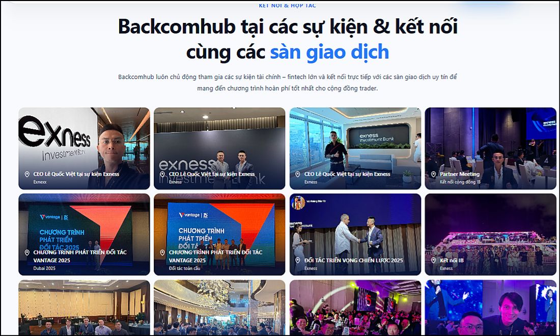 Ngoài ra, website của Backcomhub còn thường xuyên đăng tải các hình ảnh anh lê Quốc Việt - CEO của Backcomhub tham gia các sự kiện mà các sàn tổ chức